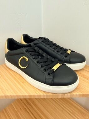 Cavalli Class Black Sneakers with Gold Accents - Size 39